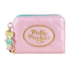 Polly Pocket Retro 90s Pink Quilted Zip Around Wallet W/ Enamel Charm Keychain